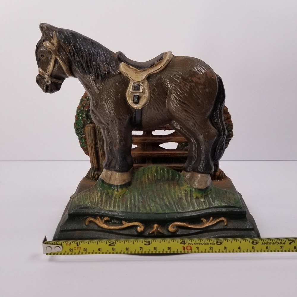 Vintage Cast Iron Horse Doorstop Hand Painted Equestrian Farmhouse Decor 7 Inch - Picture 10 of 11